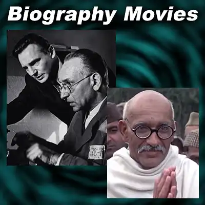 Scenes from the movies Schindler's List and Gandhi