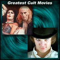Scenes from cult movies The Rocky Horror Picture Show and A Clockwork Orange