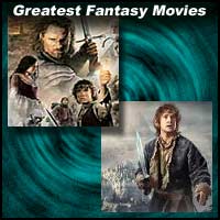 Poster images from the fantasy movies Lord of the Rings and The Hobbit