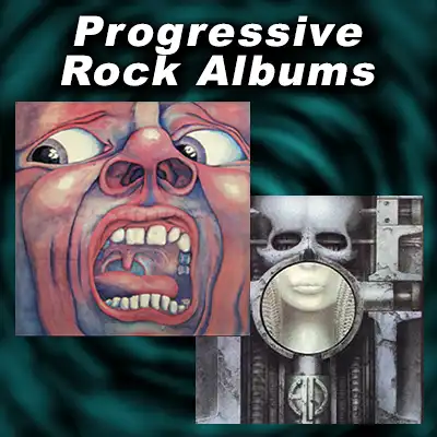 album covers In The Court Of The Crimson King and Brain Salad Surgery