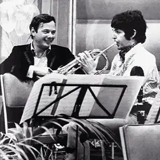 Brian Epstein and Paul McCartney in the studio