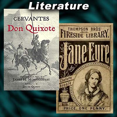 Don Quixote and Jane Eyre book covers
