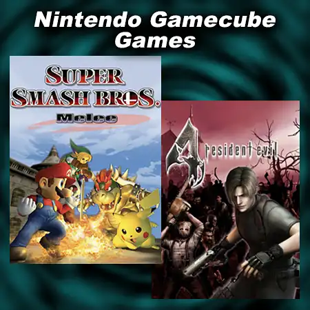 Images from gamecube games "Super Smash Bros Melee" and "Resident Evil 4"