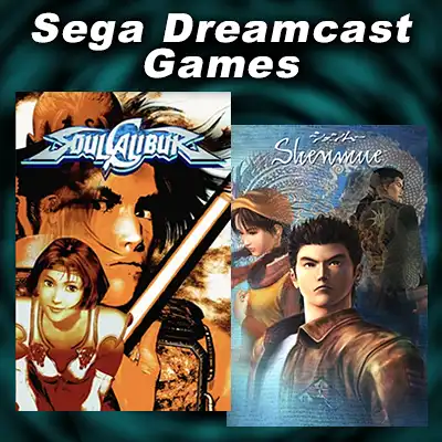 Sega Dreamcast games including Shenmue II, Sonic Adventure, Soul