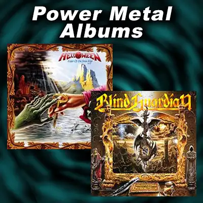 Album covers for Keeper of the Seven Keys Part II by Helloween and Imaginations From the Other Side by Blind Guardian