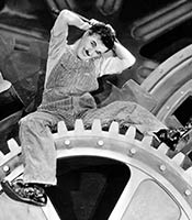 Actor Charlie Chaplin in the movie The Modern Times
