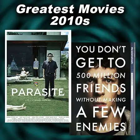 posters from the movies Parasite and The Social Network