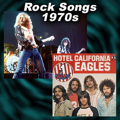 record sleeve for Hotel California and Led Zeppelin on stage