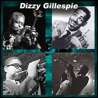 Four pictures of jazz trumpeter Dizzy Gillespie