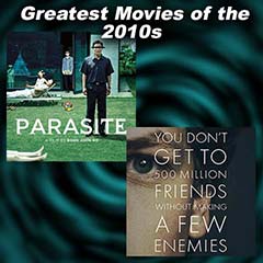 posters from the movies Parasite and The Social Network