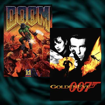 Images from the video games "Doom" and "GoldenEye 007"