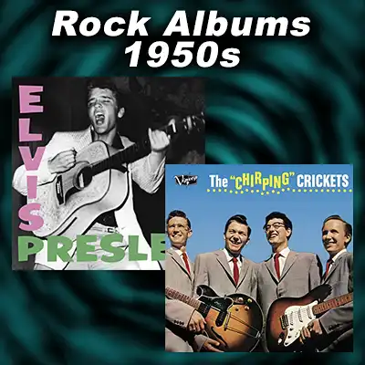 1950s album covers for Elvis Presley and The Chirping Crickets