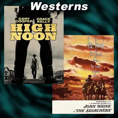 Posters from western movies High Noon and The Searchers