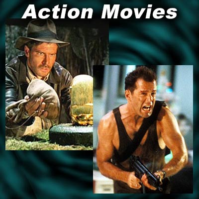 Scenes from action movies Raiders of the Lost Ark and Die Hard