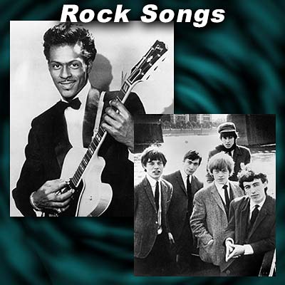 Image showing Chuck Berry and The Rolling Stones with text heading "Greatest Rock Songs"