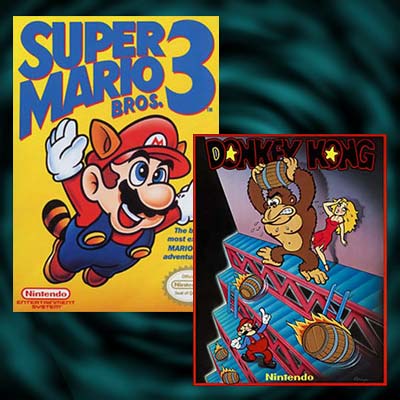 Images from the video games "Super Mario Bros. 3" and "Donkey Kong"