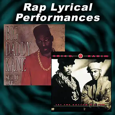 CD covers Set It Off by Big Daddy Kane, Let the Rhythm Hit 'Em by Eric B. and Rakim
