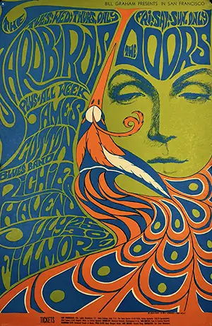 Fillmore auditorium psychedelic poster, Doors, Yardbirds