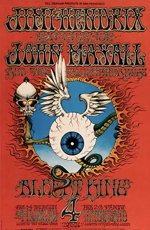 Fillmore auditorium psychedelic poster, Jimi Hendrix