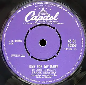 One For My Baby, 7 inch single lable