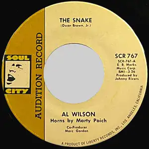 The Snake by Al Wilson record sleve