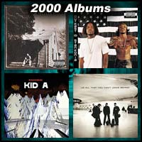 2000 record album covers for The Marshall Mathers LP, Stankonia, Kid A, and All That You Can't Leave Behind