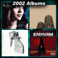 2002 record album covers for Come Away With Me, The Eminem Show, Yankee Hotel Foxtrot, and A Rush Of Blood To The Head