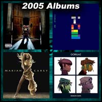 2005 record album covers for Late Registration, The Emancipation Of Mimi, X&Y, and Demon Days