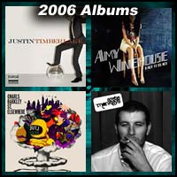 2006 record album covers for FutureSex/LoveSounds, Back to Black, St. Elsewhere, and Whatever People Say I Am, That's What I'm Not