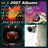 2007 record album covers for In Rainbows, Graduation, Neon Bible, and Sound of Silver