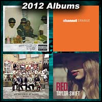 2012 record album covers for good kid, M.A.A.D. city, Channel Orange, Babel, and Red