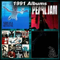 1991 record album covers for Nevermind, Ten, Achtung Baby, and Metallica Black Album